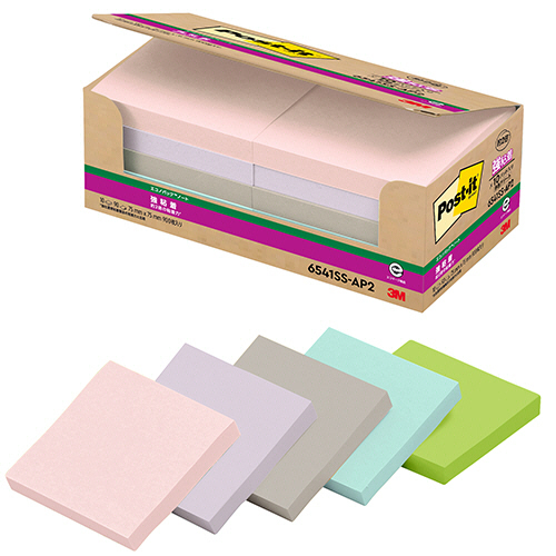 ﾎﾟｽﾄ･ｲｯﾄ ｴｺﾉﾊﾟｯｸ 強粘着ﾉｰﾄ 再生紙 75×75mm ﾊﾟｽﾃﾙｶﾗｰ5色 1ﾊﾟｯｸ(10冊)画像