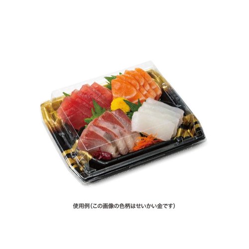刺身容器 堤盛 20-17B 凍結銀 リスパック 透明な容器に盛られた新鮮な刺身の状態