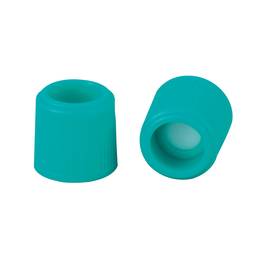 サンプルチューブ（外ネジ）用セプタム付キャップ 青緑 1袋（250個入）画像