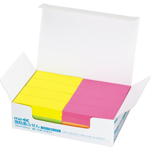 強粘着ふせん　Ｋ２　７５×２５　ネオン混色４０冊画像