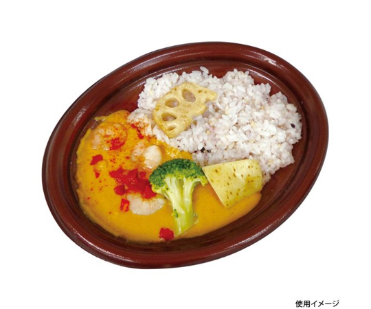 惣菜容器 TPボレノ M20-16 赤茶 身 600枚 赤茶色の惣菜容器が並べられた状態、側面から見た際の形状が明瞭に確認できる