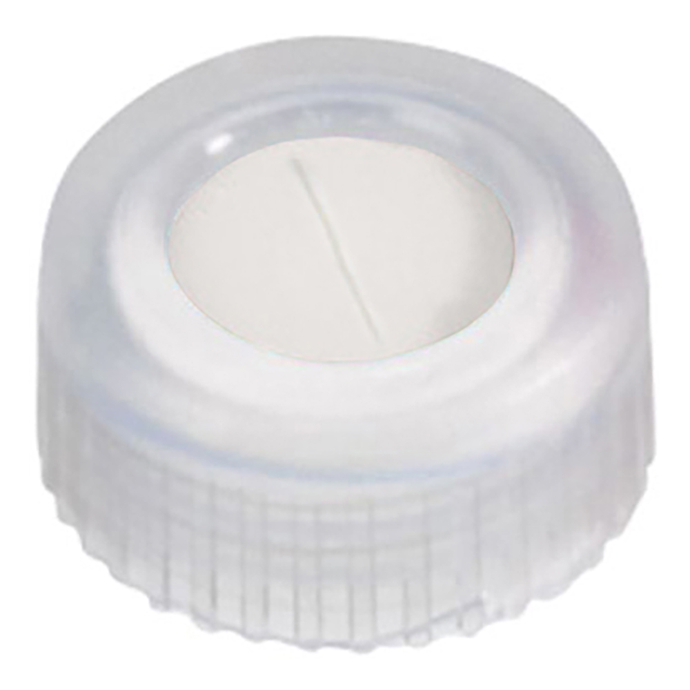 オートサンプラー用バイアルキャップ（キャップ規格9-425用） 透明スクリューキャップ+スリットセプタム（PTFE/シリコン） 100個入画像