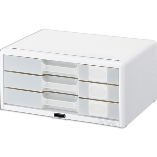 ｶｷﾞ付半透明ﾚﾀｰｹｰｽ ｶﾄﾞ丸ﾀｲﾌﾟ A4ﾖｺ 3段 ﾎﾜｲﾄ 1台画像