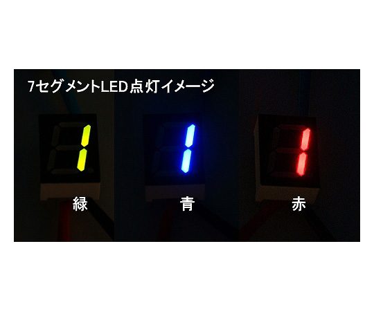 7セグメントLED（1桁・緑・カソード） 緑色の数字が点灯している1桁の表示体