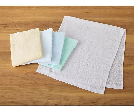 フェイスタオル5P クリアカラー ミックス 34×80cm 1セット（5枚×10袋入） 明るいクリアカラーのタオルが5枚並んだ状態