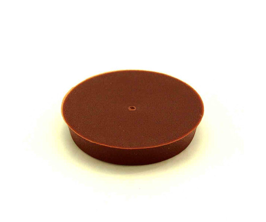 イスゴム　平置　丸型　茶　対象脚サイズ50mm 茶色の丸型クッション、底面が平らな状態で側面が見える