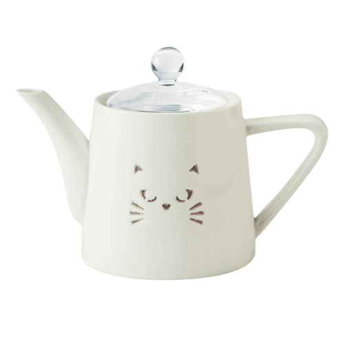 ティーポット 510ml 透かし 磁器 ネコ画像
