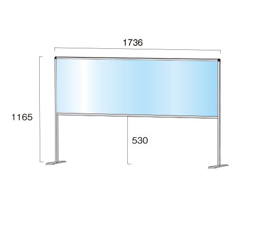 パーテーションスタンド　600×1700mm　ハイ　（塩ビ仕様） 上部が曲線を描くデザインのパーテーションが立っている様子