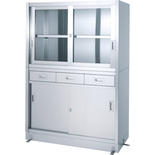 ｽﾃﾝﾚｽ保管庫引出付上部ｶﾞﾗｽ戸下部ｽﾃﾝﾚｽ戸ﾍﾞｰｽ仕様 1台