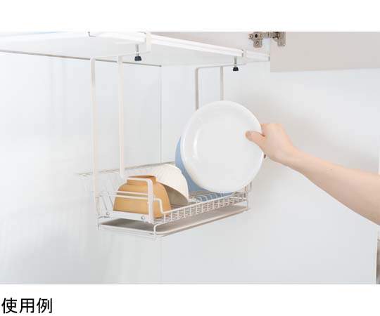 ルームラボ 吊り下げ水切りカゴ 白い背景に吊り下げられた水切りカゴの側面が見える状態