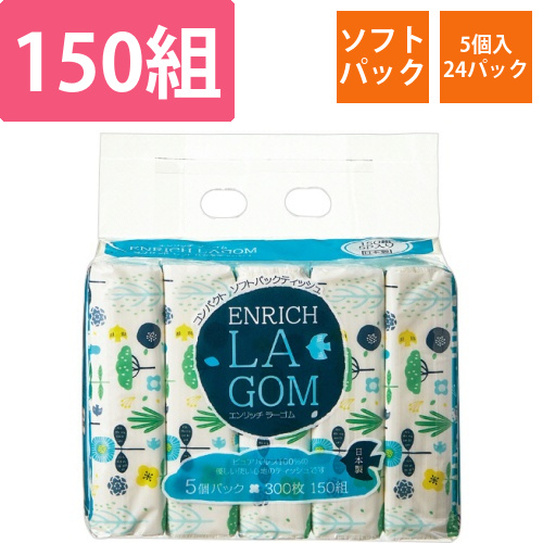 エンリッチラーゴム　ソフトパックティッシュ　150組/個　1セット(120個:5個×24パック)画像