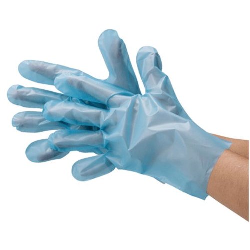 ポリ手袋 2019 ポリエチレン手袋 外エンボスエコノミー箱ブルー M 100枚入 川西工業画像