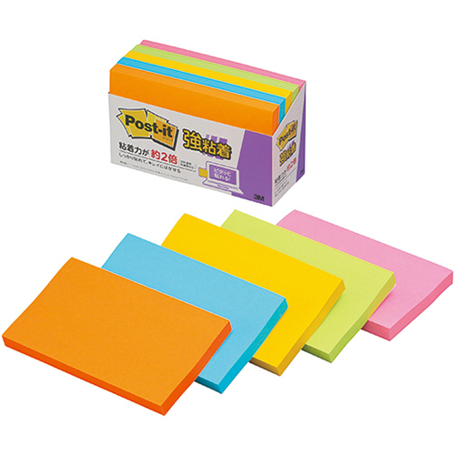 ﾎﾟｽﾄ･ｲｯﾄ 強粘着ﾉｰﾄ 75×127mm ﾈｵﾝｶﾗｰ5色 1ﾊﾟｯｸ(5冊)画像