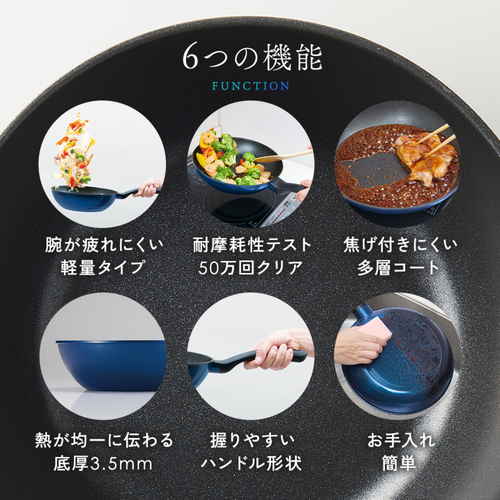 軽量IHダイヤフライパン28cm深型 深さのあるフライパンの内部が見える状態、持ち手が付いている角度から撮影された様子。