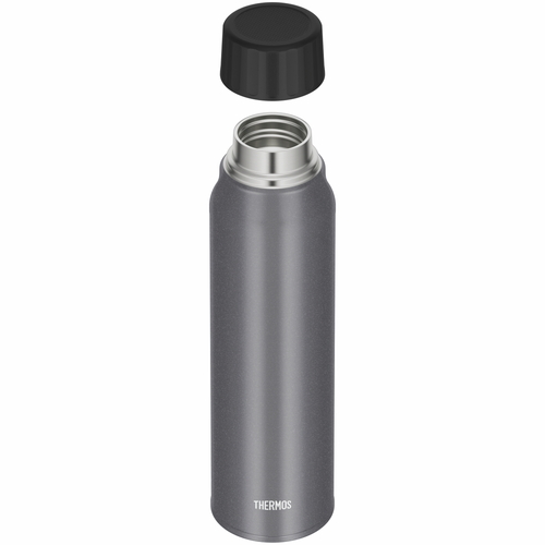 サーモス　水筒　1L　炭酸飲料ボトル　保冷　スクリュー　FJK-1000　シルバー 光沢のあるシルバーのボトルが立てて置かれている状態