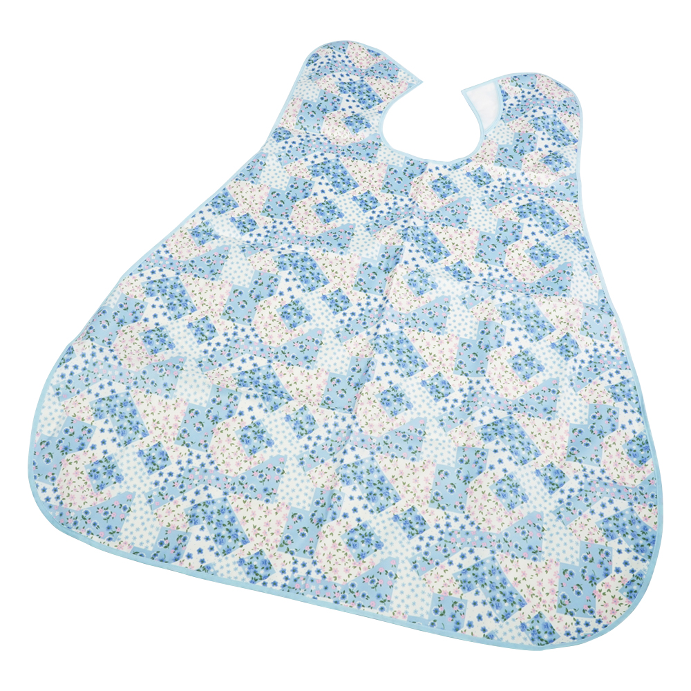 撥水加工食事用エプロン　ブルー花柄