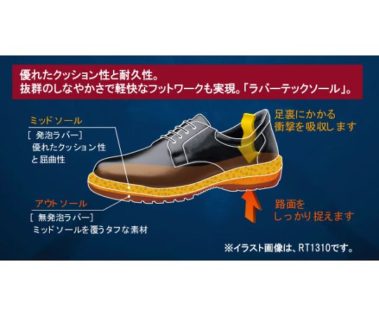 ラバーテック　紳士靴　ブラック　24.5cm 靴紐が結ばれた状態で片足の側面が見える、シンプルなデザイン。