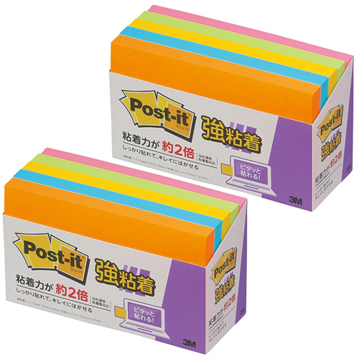 ﾎﾟｽﾄ･ｲｯﾄ 強粘着ﾉｰﾄ 75×127mm ﾈｵﾝｶﾗｰ5色 1ｾｯﾄ(10冊:5冊×2ﾊﾟｯｸ)画像