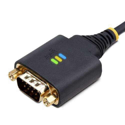 USB-RS232Cシリアル変換ケーブル　ストレート　61cm　ブラック　1本 ケーブルの両端が広がり、コネクタが露出した状態