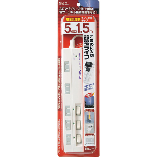 ｻｰｼﾞ付ﾏﾙﾁﾀｯﾌﾟ 5P1.5M 1個画像