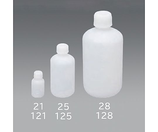 φ46x100mm/ 100ml 細口ポリ容器 細口が確認できる透明なポリ容器が正面から見える状態