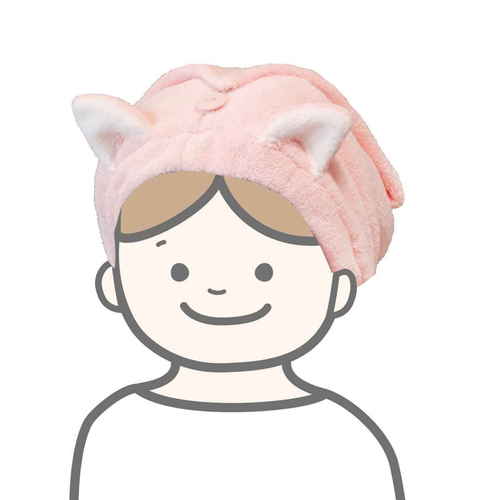 ヘアターバン　吸水アニマル　ヘアキャップ　吸水　お風呂上がり　ネコ 柔らかい素材で覆われたネコの顔がデザインされたターバン、側面からのアングルで余裕のあるサイズ感が表現されている。