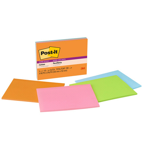 ﾎﾟｽﾄ･ｲｯﾄ 強粘着ﾐｰﾃｨﾝｸﾞﾉｰﾄ 152×203mm 4色 1ｾｯﾄ(48冊:4冊×12ﾊﾟｯｸ)画像