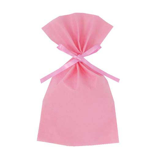 ソフトバッグベーシック2穴リボン巾着 S4 薄 ピーチピンク