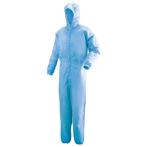 作業服 ｸﾘｰﾝｳｪｱ ﾌｰﾄﾞ一体型ｸﾘｰﾝｽｰﾂ C1351B ﾌﾞﾙｰ 5L 1着画像