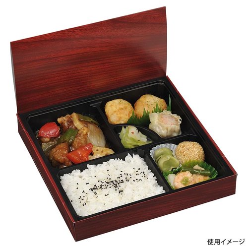 仕出し弁当容器 エコ折蓋80-80 うるし赤 FSM エフピコチューパ 赤いウルシ風のエコ折蓋が閉じられた状態