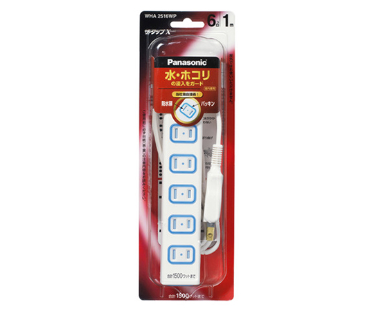 ザ・タップX（安全設計扉 パッキン付コンセント）6個口 1m ホワイト画像