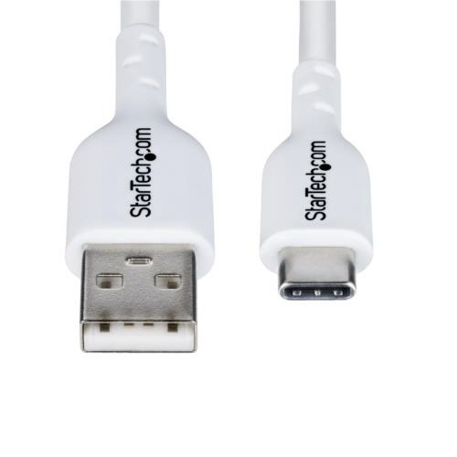 USB2.0ケーブル　Type　A(オス)-Type　C(オス)　3m　ホワイト　1本 細長いホワイトケーブルが整然と巻かれた様子