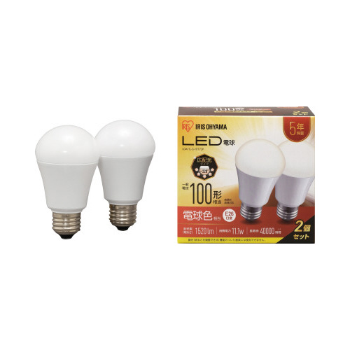 ＬＥＤ電球　Ｅ２６　１００形相当　電球色　２個Ｐ画像
