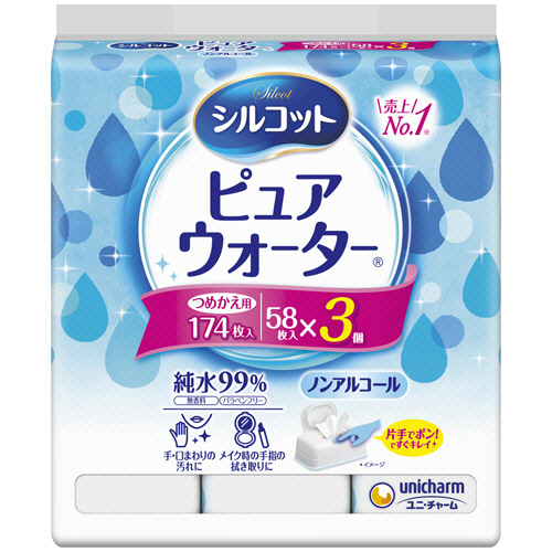 ｼﾙｺｯﾄｳｪｯﾄﾃｨｯｼｭ ﾋﾟｭｱｳｫｰﾀｰ つめかえ用 1ﾊﾟｯｸ(174枚:58枚×3個)画像