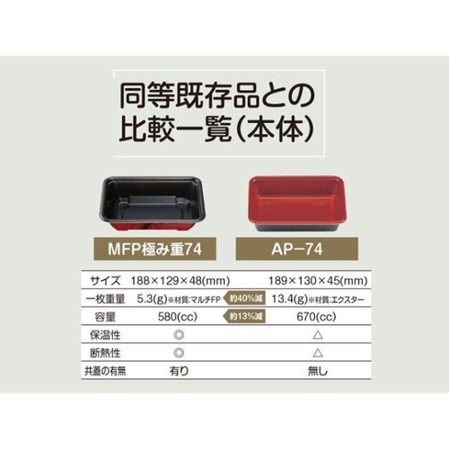 どんぶり容器 MFP極み重-73 浅 会津赤 本体 エフピコチューパ 鮮やかな赤色の浅い容器が、正面から見える状態