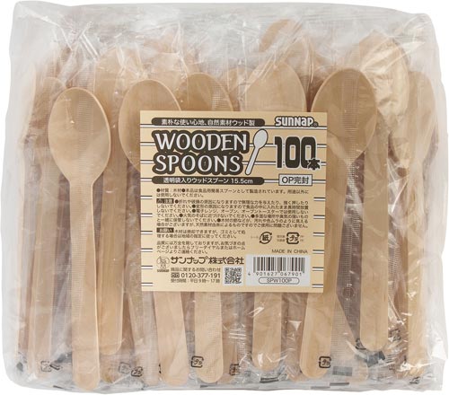 透明袋入ウッドスプーン１５．５ｃｍ　１００本入画像