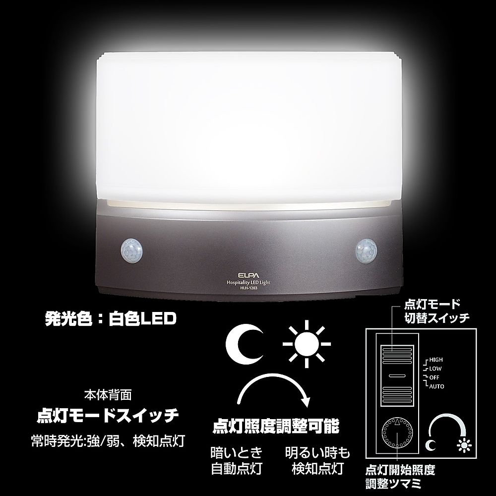 もてなしライト・据置(薄) 正面から撮影された薄型の据置タイプの照明器具が置かれている様子