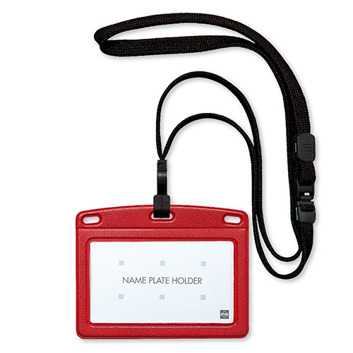 吊り下げ名札 ﾌｯｸ式 ﾚｻﾞｰ調 ﾖｺ名刺ｻｲｽﾞ 黒/赤 1ｾｯﾄ(10個)画像