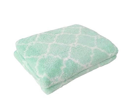 マイクロファイバーフェイスタオル2P MF モフモフモロッカン 34×80cm GREEN 1セット（2枚×10袋入） タオルが二つ重ねられ、モロッカン模様のデザインが全面に見える状態