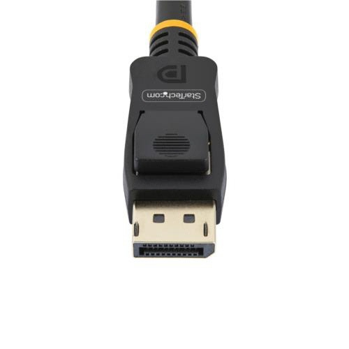 DisplayPort　1.2ケーブル　50cm　4K/60Hz　オス-オス　ブラック　1本 ケーブルが曲がらずにまっすぐ伸びた状態で、端子の金メッキ部分がはっきり見える。