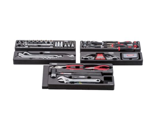 整備用工具セット ツールセット（シルバー仕様） 間口433×奥行220×高さ240mm 左側に配置されたツールセットの中身が整然と並んでいる様子