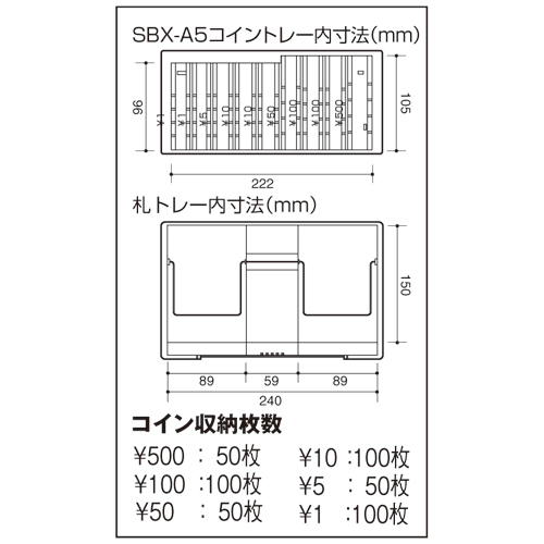 手提金庫　A5スリム　W275×D180×H85mm　ダークブルー　1台 濃い青色の手提金庫が開いている様子、内側には仕切りが見える状態
