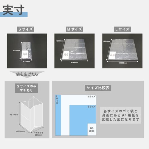 シュレッダー専用ゴミ袋 L 100L アスカ 透明の大きなゴミ袋が折りたたまれた状態で、鮮明に包装が示されている。