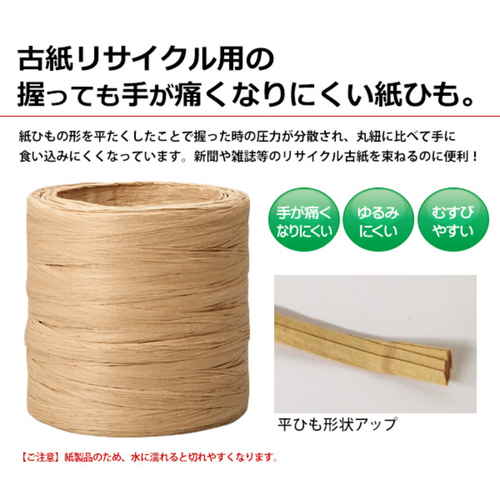 紙ひも 50m 手が痛くなりにくい平らな紙ひも 2個入り パッケージの斜め上から見た様子、2個の紙ひもが並んでいる。