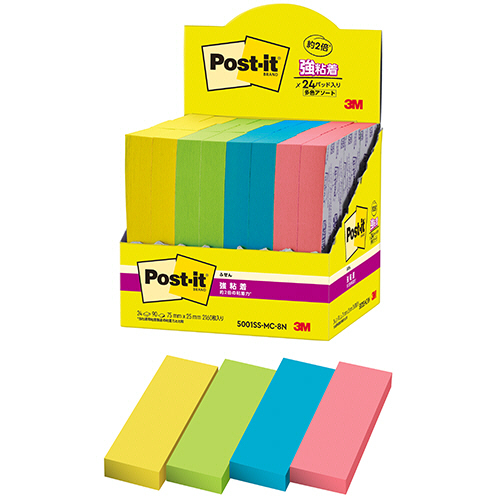 ﾎﾟｽﾄ･ｲｯﾄ 強粘着ふせん ﾏﾙﾁｶﾗｰ8 75×25mm 4色 1ﾊﾟｯｸ(24冊)画像