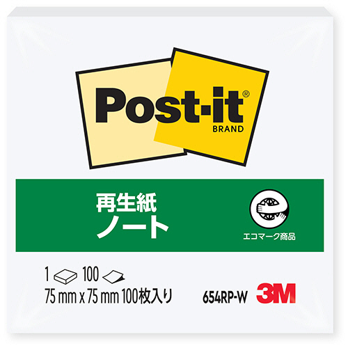 ﾎﾟｽﾄ･ｲｯﾄ ﾉｰﾄ 再生紙 75×75mm ﾎﾜｲﾄ 1ｾｯﾄ(10冊)画像