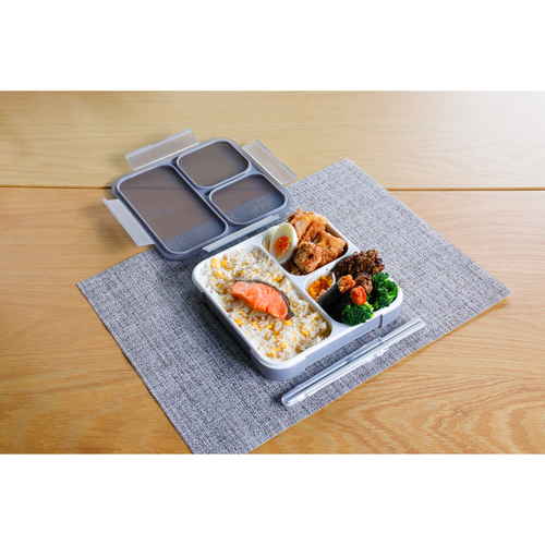 弁当箱　800ml　抗菌　フードマン　FOODMAN　薄型　1段　グレー 全体が優雅なグレーの薄型デザインで、抗菌素材の表面が滑らかな状態。