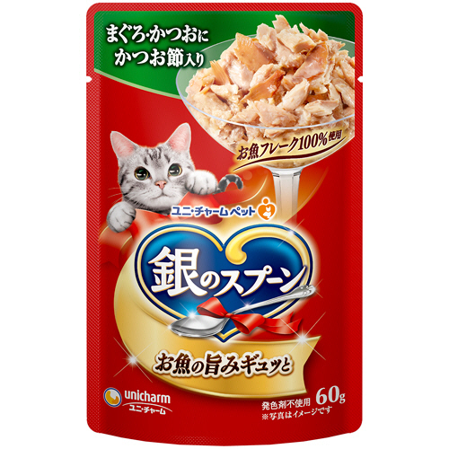 銀のｽﾌﾟｰﾝ ﾊﾟｳﾁ(ｳｪｯﾄ) まぐろ･かつおにかつお節入り 60g 1ｾｯﾄ(16ﾊﾟｯｸ)画像