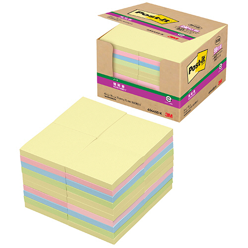 ﾎﾟｽﾄ･ｲｯﾄ 強粘着ﾉｰﾄ 業務用ﾊﾟｯｸ 75×75mm ﾊﾟｽﾃﾙｶﾗｰ 4色 1ﾊﾟｯｸ(40冊)画像