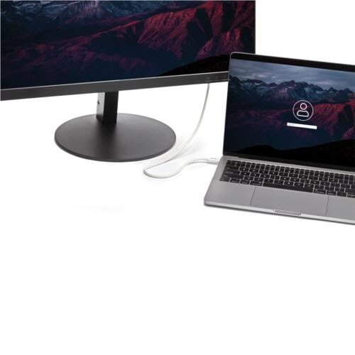 Thunderbolt　3　(40Gbps)　USB-Cケーブル　50cm　ホワイト　1本 ケーブルが白を基調とした状態で、端子が見えるように真上から撮影された様子
